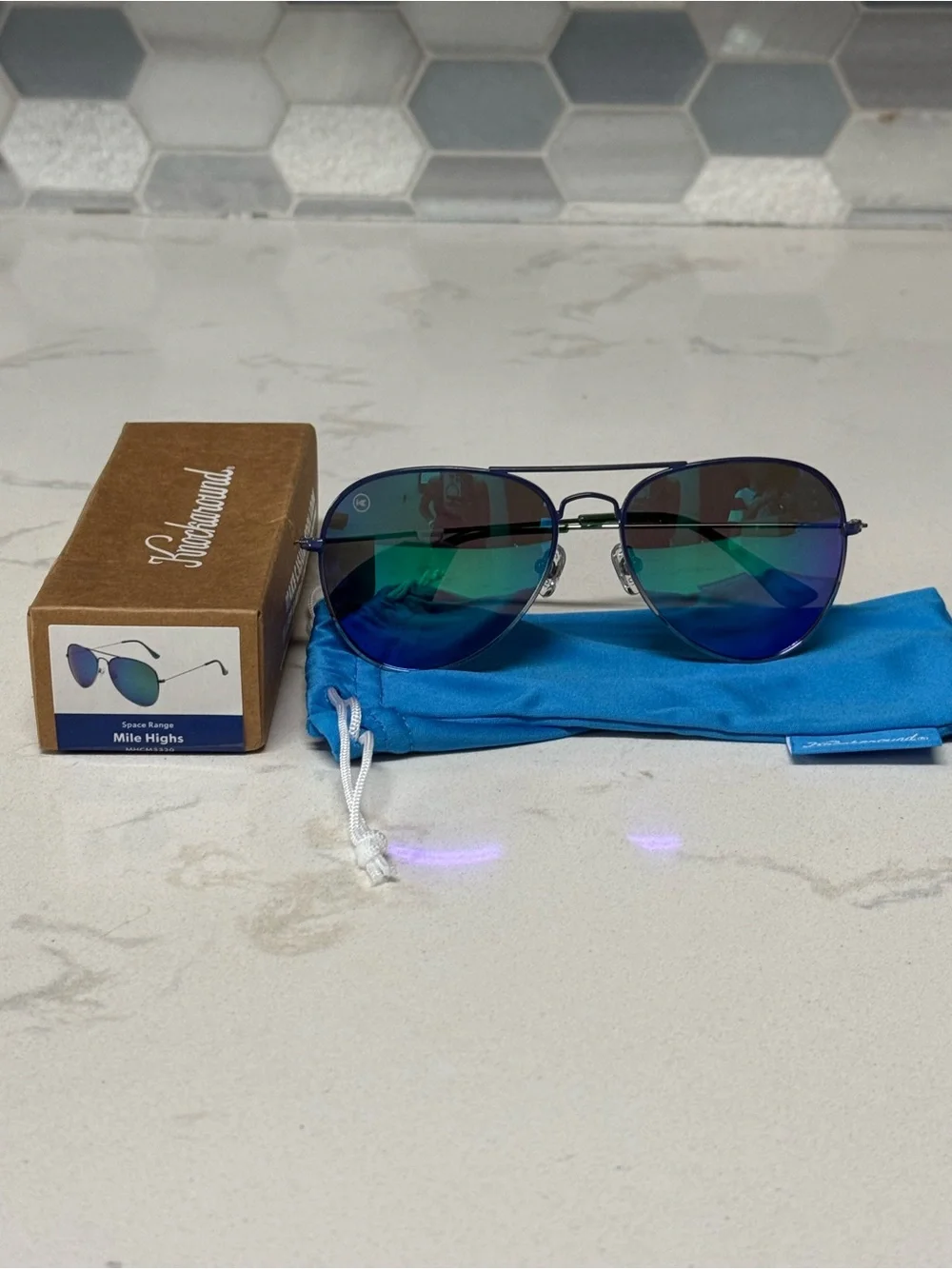 Mile Highs Aviator Sunglasses with Green-Blue Mirrored Lenses